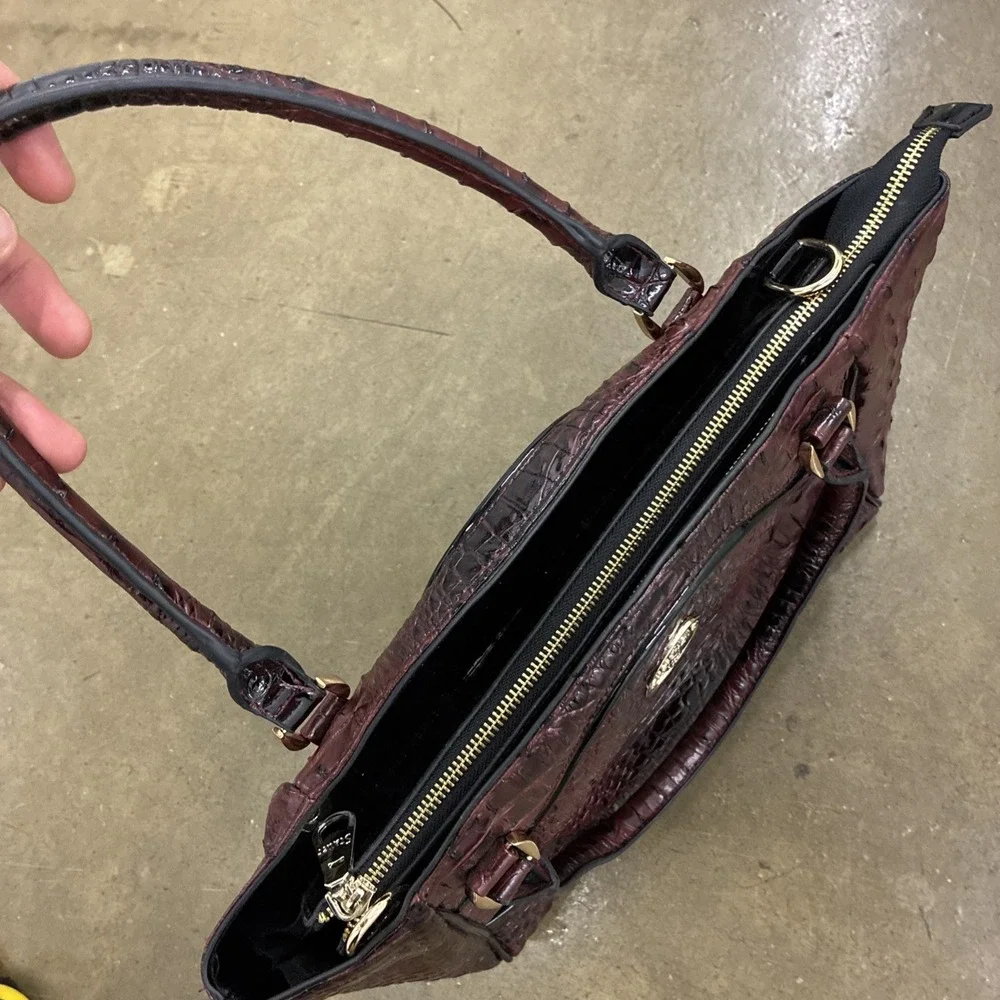 Stauer Burgundy Deep Red Croc Embossed Satchel Purse Handbag Faux Leather